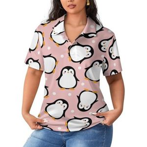 Leuke pinguïn dames sport shirt korte mouw tee golf shirts tops met knopen workout blouses
