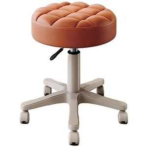Barkrukken Ronde Barkruk Met 360° Draaibare Wielen Counter Rolling Chair Beige PU Lederen Zitting Verstelbare Barstoel Barkruk (Color : B, Size : 41-53cm)