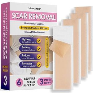 Artnaturals Siliconen littekenvellen (4 x 15 cm) 6 Pack herbruikbare en effectieve littekenverwijderingsvellen, voor chirurgische littekens, genezende keloïden, C-sectie, buikplooi, 3 maanden suply
