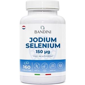 Bandini® IODE 150 mcg + SELENIUM 100 mcg | 160 tabletten | Voedingssupplement Kaliumjodide KI + Selenium Methionine | Hoge Opname, Hoge Dosis, 100% Veganistisch, GMO-vrij | Bandini Pharma