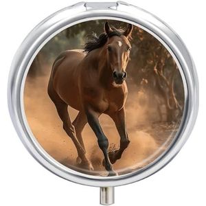 Pillendoos 3 compartimenten medicijnpillendoosje draagbare ronde pillendoos week pillenhouder container voor vitamine geneeskunde supplement een bruin paard kleine pillenorganisator