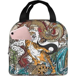 Draak en tijger print lunchtas geïsoleerde lunchbox tas herbruikbare draagtas voor vrouwen mannen werk kantoor reizen