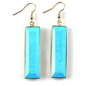 Natural Lapis Lazuli Jade Stone Dangle Hook Earring Agates Turquoises Rectangle Long Dangle Stone Earrings Jewelry,Light Turquoise