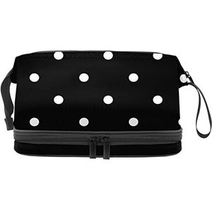 Grote capaciteit reizen cosmetische tas,Witte zwarte polka dot,Make-up tas,Waterdichte make-up tas organisator, Meerkleurig, 27x15x14 cm/10.6x5.9x5.5 in