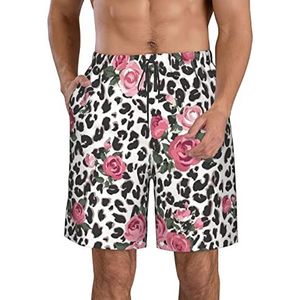 PHTZEZFC Rode schattige roze mix luipaardpatroon print heren strandshorts zomer shorts met sneldrogende technologie, lichtgewicht en casual, Wit, M