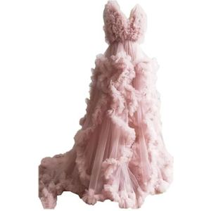 Tule gewaad zwangerschapsjurken voor fotoshoot lange bruiloft bruids zwangere kamerjassen grote maat, Dusty Roze, 32
