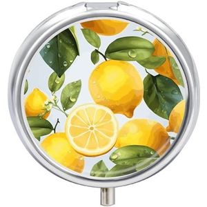 Ronde pillendoos voor op reis, draagbaar, 23 vakken, medicijnen, metaal, tablethouder, vitaminehouder, organizer voor portemonnee, geel