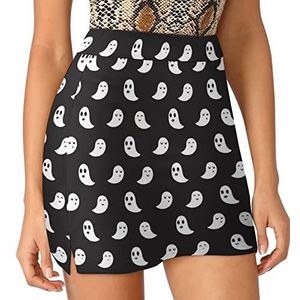 Ghost Zwart Patroon Vrouwen Skorts Hoge Taille Tennisrok Gelaagde Korte Mini Rok Culottes Skorts Met Zakken S