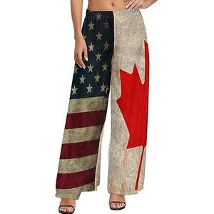 Retro Amerika Canada vlag vrouwen casual wijde pijpen lounge broek comfortabele losse joggingbroek joggingbroek broek