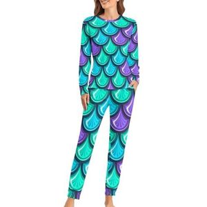Turquoise zeemeermin squama. zachte damespyjama met lange mouwen, warme pasvorm, loungewear sets met zakken, XL