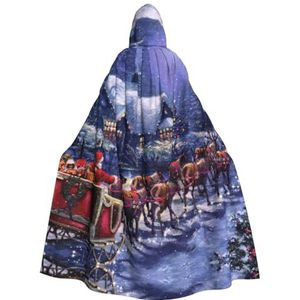 WURTON Sneeuw nacht kerstman en herten volledige lengte carnaval cape met capuchon cosplay kostuums mantel, 190 cm