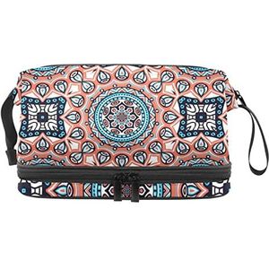 Grote capaciteit reizen cosmetische tas,Make-up tas,Waterdichte make-up tas Organizer, naadloze gekleurde Mandala, Meerkleurig, 27x15x14 cm/10.6x5.9x5.5 in