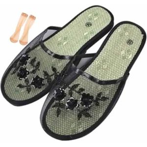Chinese Mesh Slippers Voor Vrouwen, Vrouwen Bloemen Kralen Ademende Mesh Chinese Slippers Voor Vrouwen (Color : Black, Size : 39 EU)
