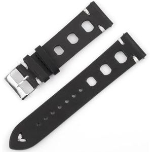 Jeniko Vintage Horlogeband Poreus Ademend Lederen Band Rood Zwart Bruin 18/20/22/24mm Snelsluiting Horlogeband Armbanden (Color : Black, Size : 18mm)