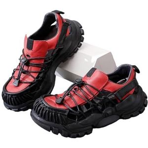 Heren Zomer Leren Outdoor Wandelschoenen, Sportvissersandalen, Gesloten Neus, Casual Strand Zwemschoenen, Sneakers(Wine red,46 EU)