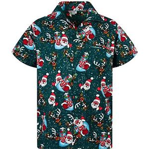 King Kameha Funky Hawaïhemd voor heren, korte mouwen, voorzak, Hawaii-print, Kerstmis, X-Mas, sneeuwvlokken, Christmas Snowflakes groen, 4XL
