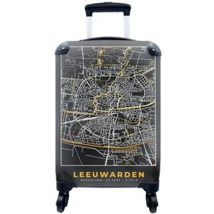 MuchoWow® Koffer - Plattegrond - Leeuwarden - Goud - Zwart - Past binnen 55x40x20 cm en 55x35x25 cm - Handbagage - Trolley - Fotokoffer - Cabin Size - Print