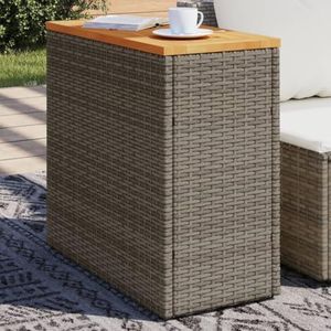 CFODOJ Outdoor Outdoor Tafels-Home-Tuin Bijzettafel Met Houten Blad Grijs 58x27.5x55 cm Poly Rotan