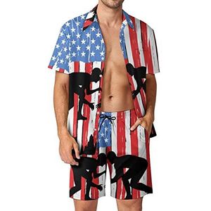 Wrestling USA vlag Hawaiiaanse sets voor mannen button down korte mouw trainingspak strand outfits 3XL