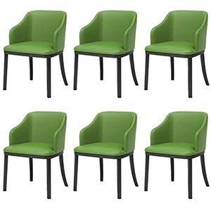 GEIRONV Lederen eetkamerstoelen Set van 6, Moderne Black Metal Benen Lounge Side Chair Soft Seat High Back Patded Woonkamer Fauteuil Eetstoelen (Color : Green)