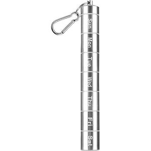 Wekelijkse pillen organizer,dosette box, 7 Dagen Aluminium Legering 7 Dagen for Onderweg 7 Deelbare Compartimenten Sleutelhanger for Medicijnen, Vitaminen, Vissen Buiten Reizen, Kamperen (Size : Silv