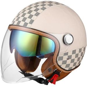 Open Face Motorhelm, 3/4 Retro Klassieke Bromfiets Helm met Vizier voor Volwassenen Vrouwen Mannen, Jeugd Vrouwen Half face ATV Helm voor Fiets Bromfiets Cruiser 01,XXL