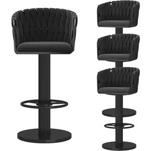 DangLeKJ Moderne fluwelen barkrukken - set van 4 geweven barkrukken met rugleuning draaibaar, in hoogte verstelbare keukenbarstoelen, in hoogte verstelbaar 45-60 cm, zwart