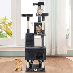 Mupple 175cm kattenboom toren activiteitencentrum met krabpalen, grote kat klimtoren boom meubels met kat boog/speelgoed muizen/zitstokken platform/appartementen (grijs)