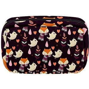 Herfst met vossen en vogels reizen gepersonaliseerde make-up tas cosmetische tas toilettas voor vrouwen en meisjes, Meerkleurig, 17.5x7x10.5cm/6.9x4.1x2.8in