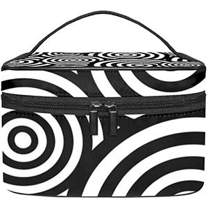 Zwart en wit geometrische make-up organizer tas, reismake-up tas organizer case draagbare cosmetische tas voor vrouwen en meisjes toiletartikelen, Meerkleurig, 22.5x15x13.8cm/8.9x5.9x5.4in