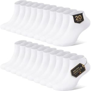 YouShow Sneakersokken heren dames 10 paar korte halve sokken kwarter katoen unisex, 20 x wit, 35-38 EU
