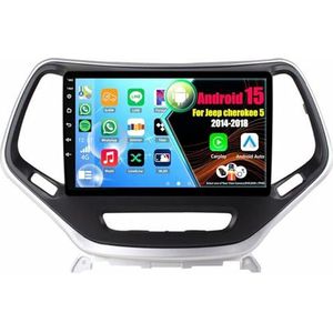 Android 15 Autoradio Voor Jeep cherokee 5 2014-2018 met Draadloze Carplay Android Auto, 9 Inch Autoscherm Soporta Bluetooth WIFI GPS FM/RDS(8Core(8+128GB))