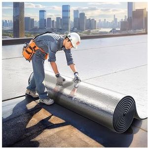 Zelfklevende aluminiumfolie-isolatie, warmtereflector en stralingsbarrière met thermische en geluidsabsorberende katoenen laag for daken, muren, werkplaatsen en campers(1*2m/3.2*6.6ft,10MM(THK))