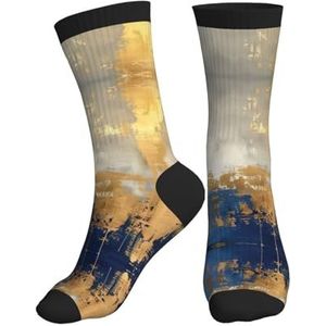 ERSDWRE Goud Blauw Wit Print Crew Sokken,Atletische Sokken Voor Mannen,Womens Gewatteerde Zachte Sok Voor Gym Running Sport, Zwart, One size