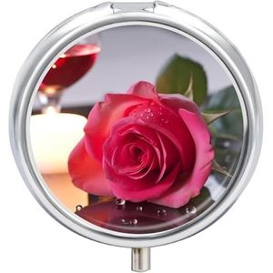 Romantische Rose Pillendoos voor Pocket Ronde Pillendoos 3 Compartiment Decoratieve Draagbare Reizen Pil Houder Tablet Vitamine Organizer Mini Pil Case