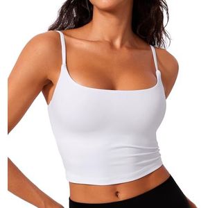 CRZ YOGA Butterlift Dames Scoop Neck Longline Sportbeha - U-rug Verstelbare Bandjes Workout Crop Tank Top met Ingebouwde BH wit S