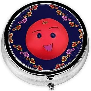 Glimlachende rode sinaasappels & * pillendoos, kleine pillendoos voor portemonnee en zak, metalen ronde medicijnorganisator, reizen, 3 compartimenten pillendoos.