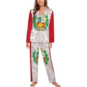 Peruaanse Paisley Vlag Vrouwen Lange Mouw Button Down Nachtkleding Zachte Nachtkleding Lounge Pyjama Set L
