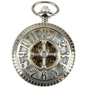 Automatische Skelaton Dial Coin Pocket Horloge Mechanische Peaky Blinders Vintage Dubbele Hunter, ZILVER,