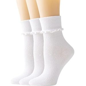 SEMOHOLLI Vrouwen Enkelsokken, Ruffle Turn-Cuff Enkel Casual Sokken effen kleur relent sokken voor Vrouwen - wit - L