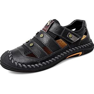 EKsma Wandelsandalen voor heren, outdoorsporten, zomer, strand, vissers, waterschoenen, gesloten teen, trekking, comfort, casual, ademende sandaal, Zwart, 44 EU