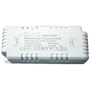 Elektronische Transformator Dimbaar 60 W 80 W 105 W Voeding AC 220 V naar 12 V Geschikt voor Kwartslamp G4/G5.3 Halogeenlamp Kristallamp (Maat: 60W)