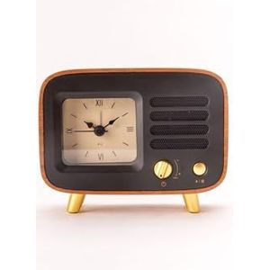 Multi-functional solid wood - simple Bluetooth - small speaker table clock - portable mobile phone mini - small plug-in audio alarm clock(Black)