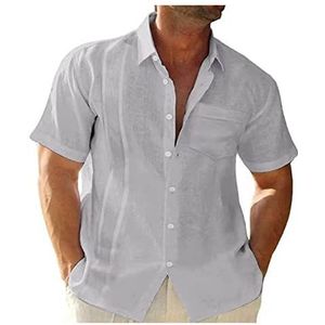 Herenoverhemd Linnen Katoen Strandoverhemd Met Korte Mouwen, Regular Fit Kampoverhemden Zomer heren t-shirt(Gray,3XL)