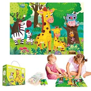 Vloerpuzzel, houten puzzel groot formaat, 60 stuks peuterpuzzels voor kleuters leren educatieve puzzels speelgoed voor jongens en meisjes vanaf 3 jaar