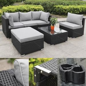 Calma Lux® Tuinmeubelen, loungeset, voor 3-7 personen, vele modellen, incl. extra dikke kussens, outdoor loungemeubelen, zitgroep, eetgroep, set, klassiek zwart (Ischia)