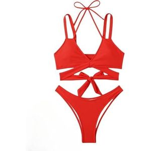 Lace-up Bikini Sets Dames Halter Badpakken Tweedelig Push Up Badpak Driehoek Bikini's String Bikinibroekjes Zomer Badmode 2025(Red,L)