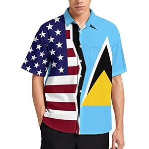 Amerikaanse en Saint Lucia vlag Hawaiiaans shirt voor mannen zomer strand casual korte mouw button down shirts met zak