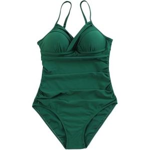 WLTYSM Badpakken voor vrouwen push-up badmode dames eendelig badpak effen grote maat badjassen badpak gewatteerde strandkleding zwemmen zomer bodysuit (kleur: groen, maat: M)