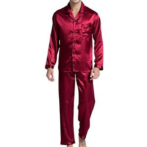 Satijnen pyjama voor heren, nachtkleding, loungewear, Bordeaux, L
